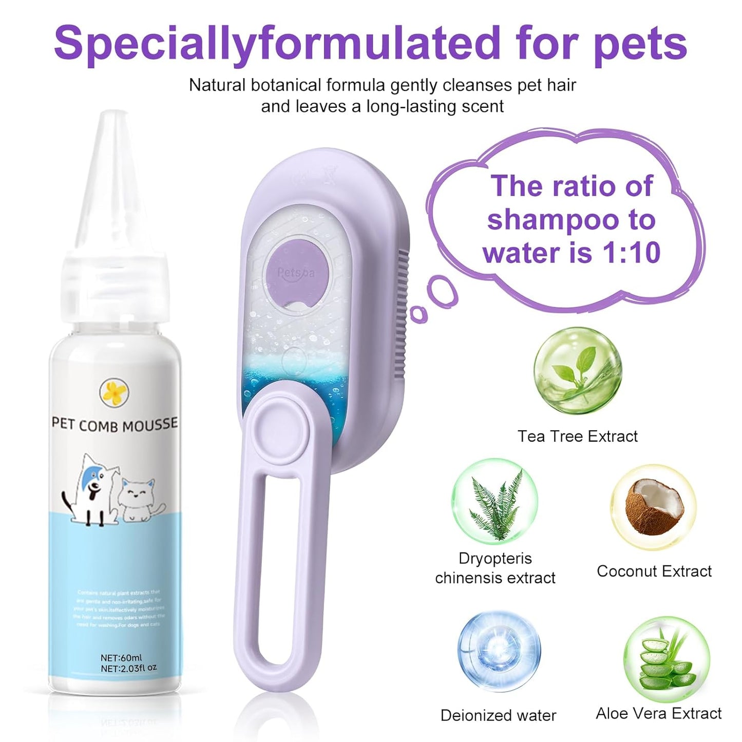 3-in-1 Steam Brush for Cats & Dogs – Spritz Spray & Hair Removal Comb for Grooming & Shedding