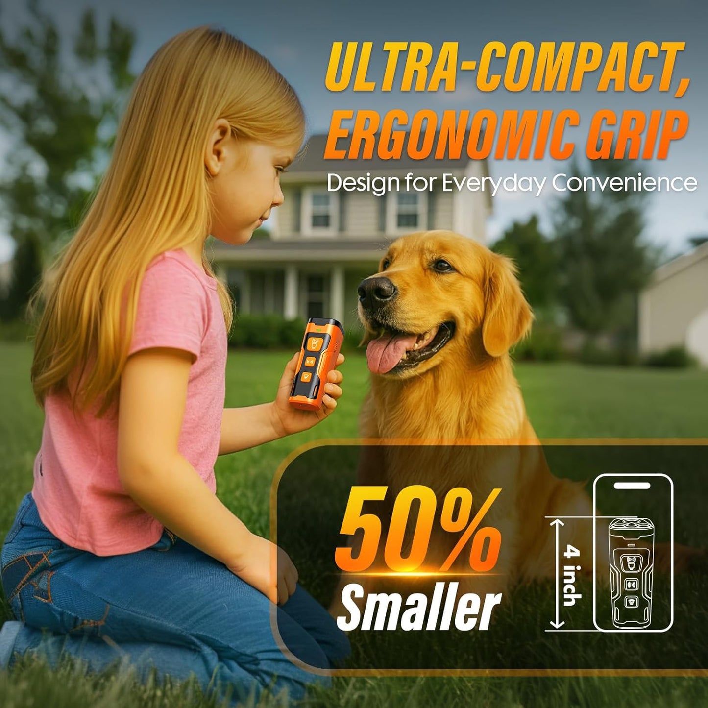 Ultrasonic Dog Bark Deterrent – 3X Anti-Barking with 6 Modes, 23 ft Range,