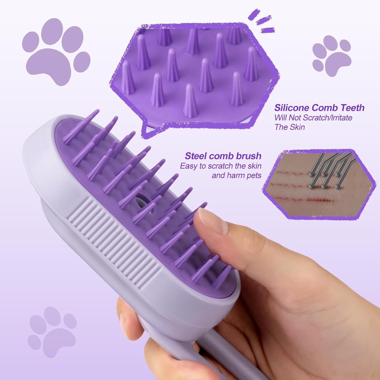 3-in-1 Steam Brush for Cats & Dogs – Spritz Spray & Hair Removal Comb for Grooming & Shedding
