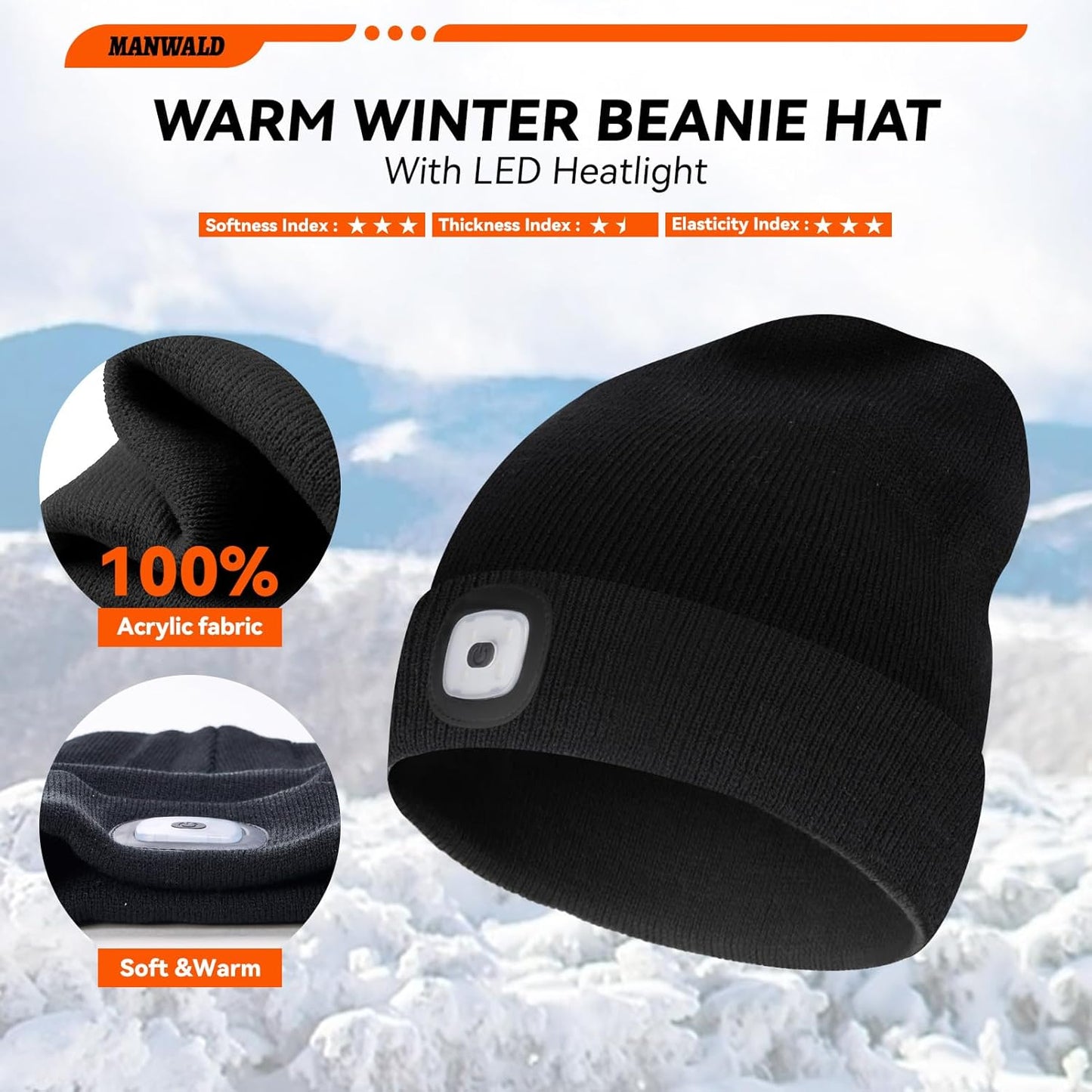 LED Beanie Hat with USB Rechargeable Light (2PCS) – Gifts for Men & Dad