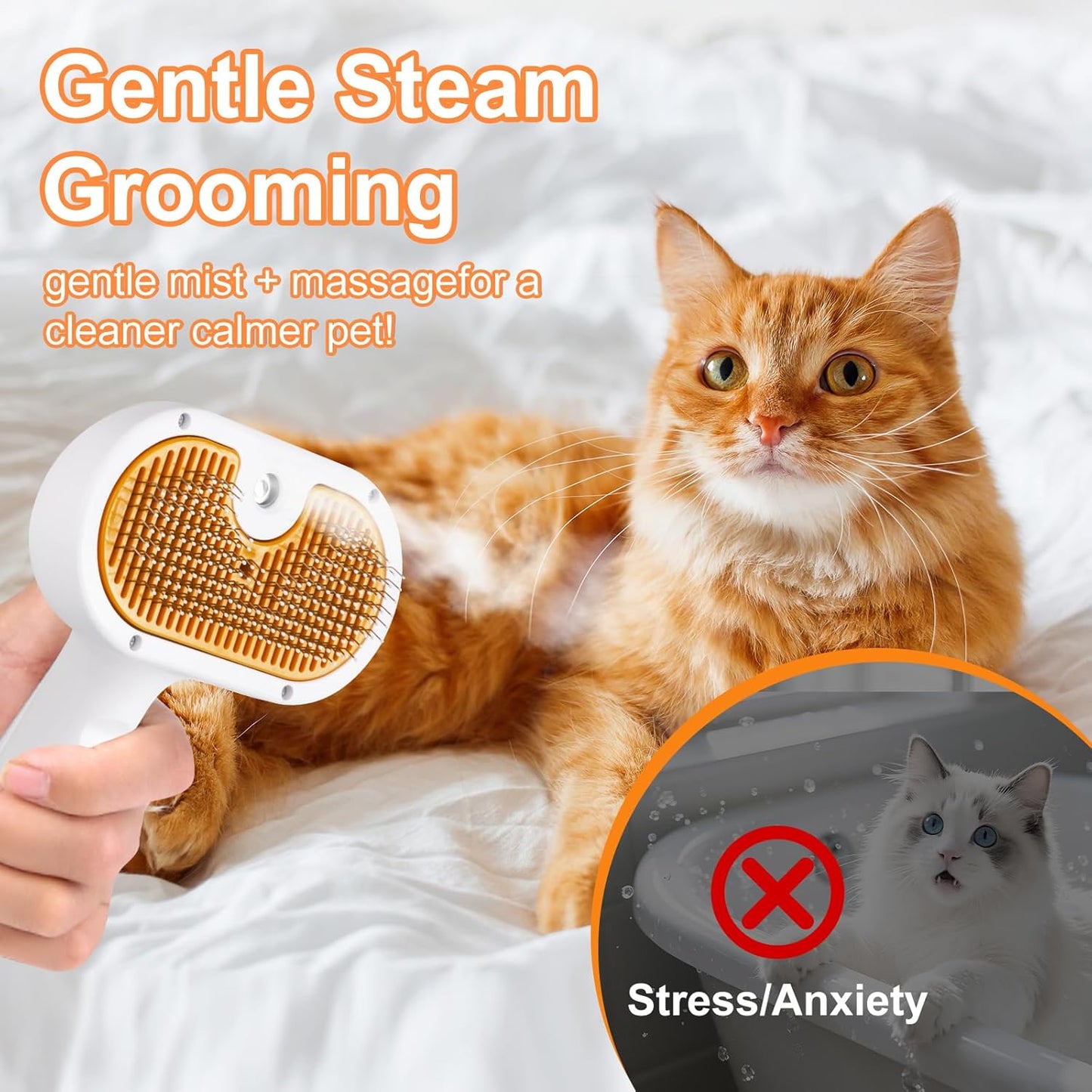 Cat & Dog Steam Brush Grooming Kit – Mist Spray Comb & Defur Tool with Shampoo