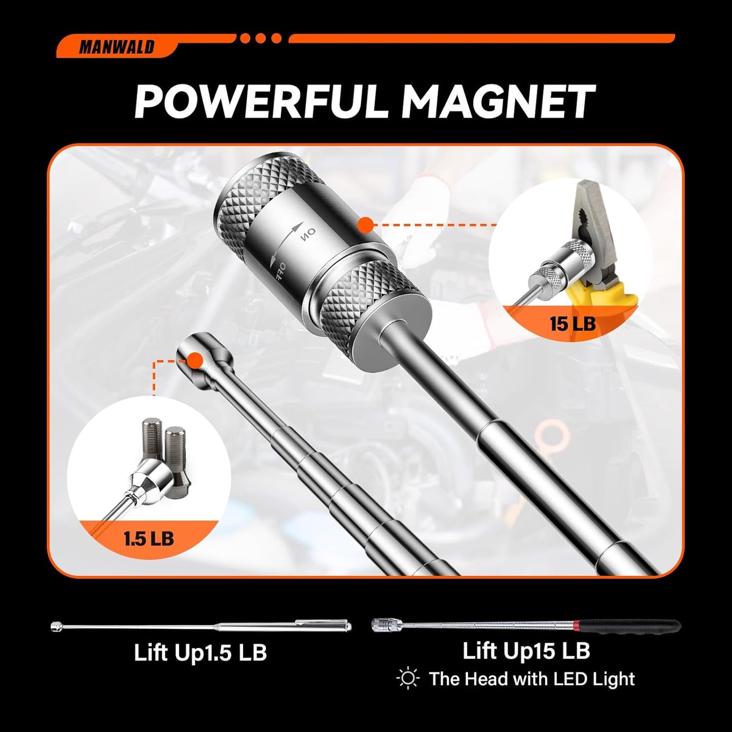 Telescoping Magnetic Pickup Tool Set with Flashlight & Mirror