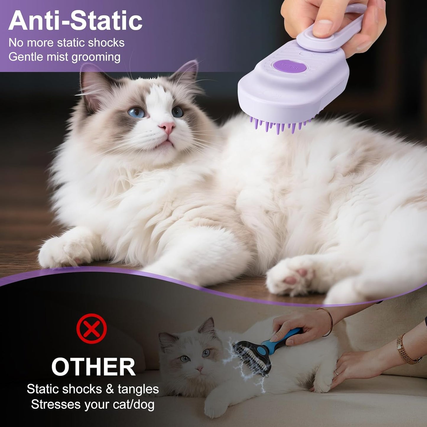 3-in-1 Steam Brush for Cats & Dogs – Spritz Spray & Hair Removal Comb for Grooming & Shedding