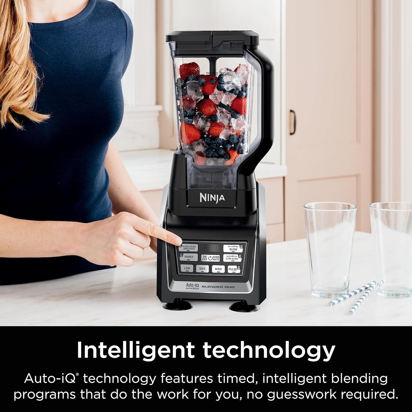 Ninja BL642 Nutri Ninja Personal & Countertop Blender with 1200W Auto-iQ Base,