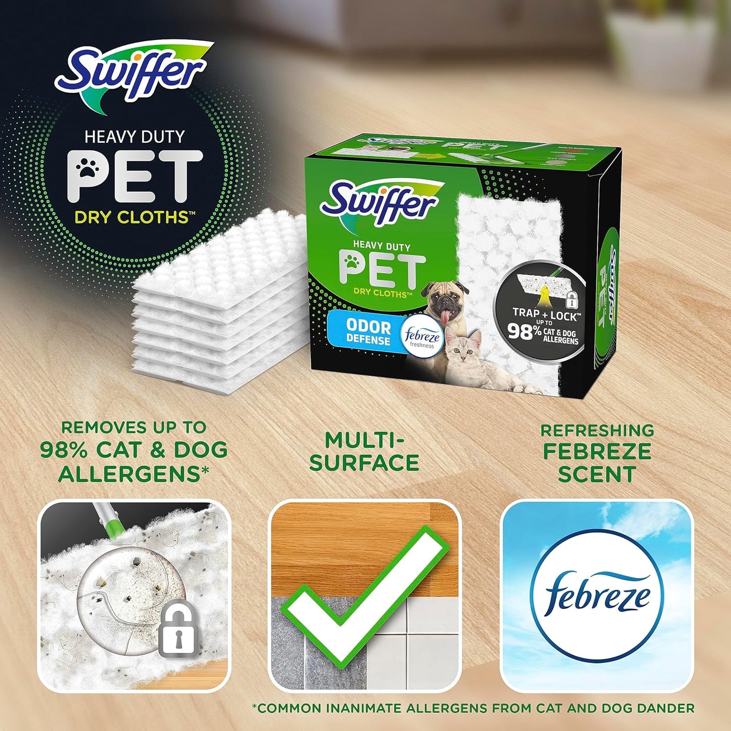Swiffer Sweeper Pet Cloth Refills – Heavy Duty Dry Sweeping with Febreze Odor