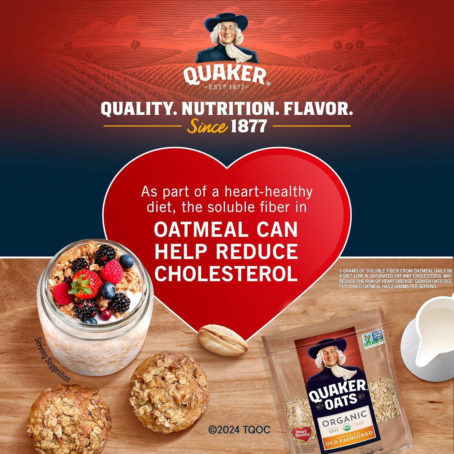 Quaker Old Fashioned Rolled Oats, USDA Organic, Non GMO Project Verified,