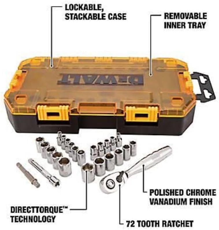 DEWALT Drive Socket Set, SAE/Metric, 1/4-Inch Drive, 25-Piece (DWMT73805)