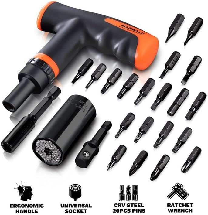 Universal Socket & T-Handle Screwdriver Set with Drill Adapter – Gifts for Men