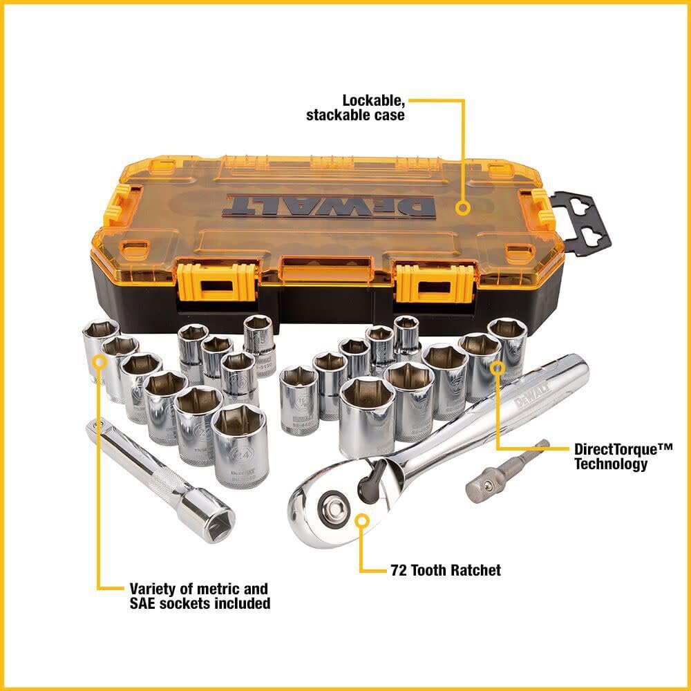 DEWALT DWMT73813 Drive Socket Set (23 Piece), 1/2"