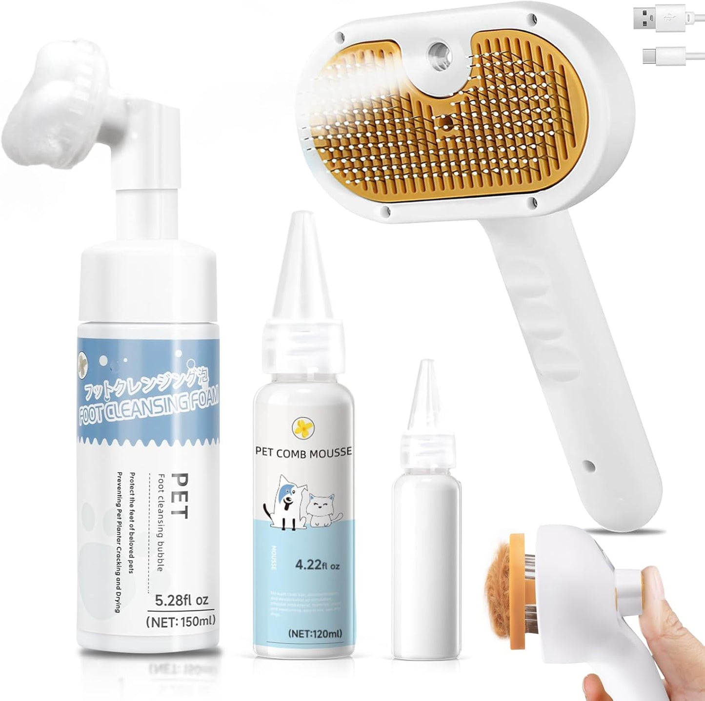 3-in-1 Pet Steam Brush for Dogs & Cats – Grooming Spray Comb