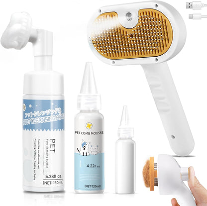 3-in-1 Pet Steam Brush for Dogs & Cats – Grooming Spray Comb