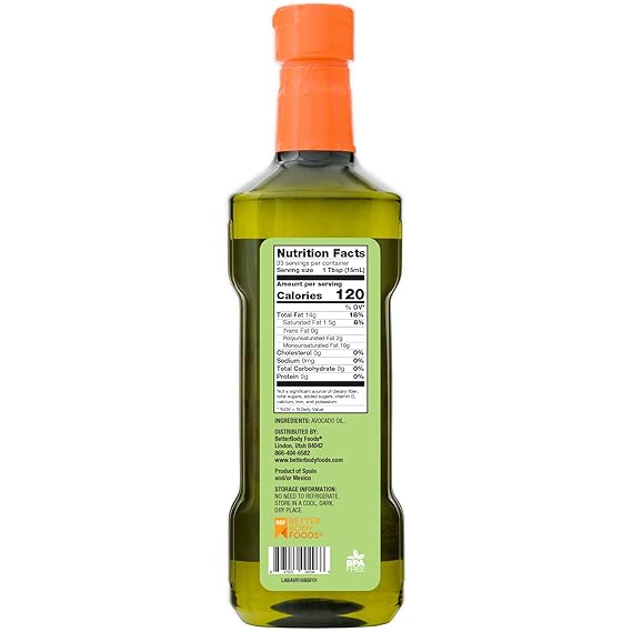 BetterBody Foods Refined Avocado Oil, Non-GMO Cooking Oil