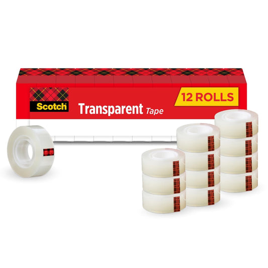 Scotch Transparent Tape, Clear Tape Engineered for Office and Home Use