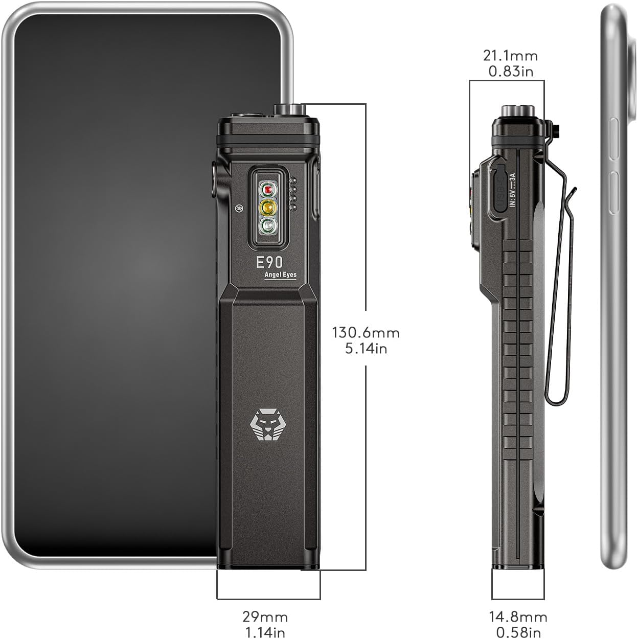 RovyVon E90 Flat EDC Flashlight – 3500 Lumens, USB-C Rechargeable