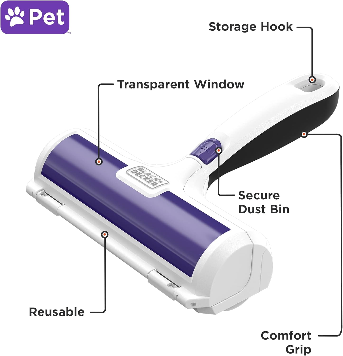 BLACK+DECKER Pet Hair Remover Roller – Easy Dog & Cat Hair Removal (HMSCT0001)