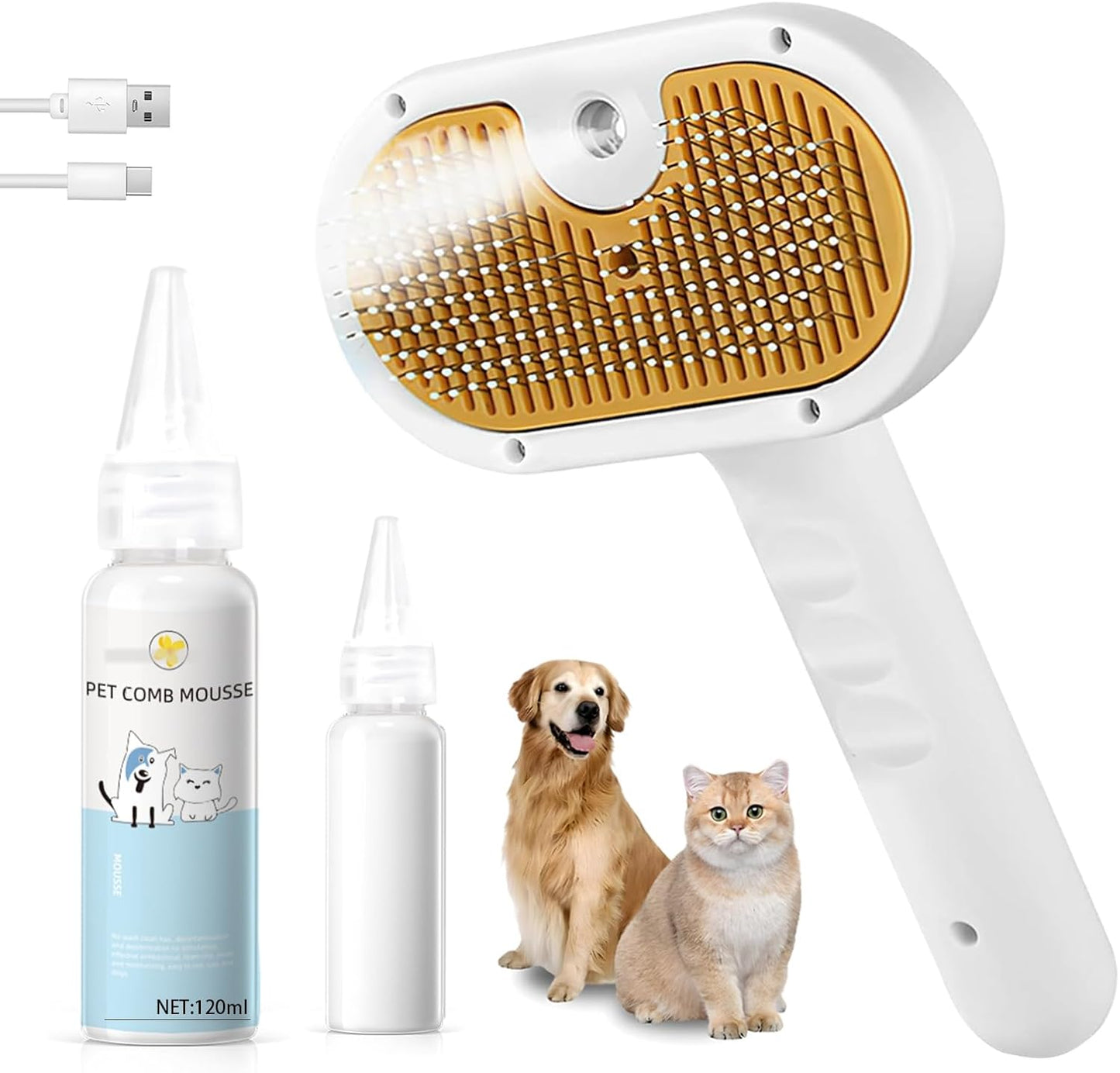 3-in-1 Pet Steam Brush for Dogs & Cats – Spray Hair Removal Comb