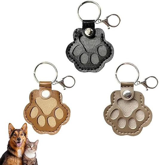 3-Pc Pet Hair Storage Keychain Set – Dog & Cat Paw Leather Pendants