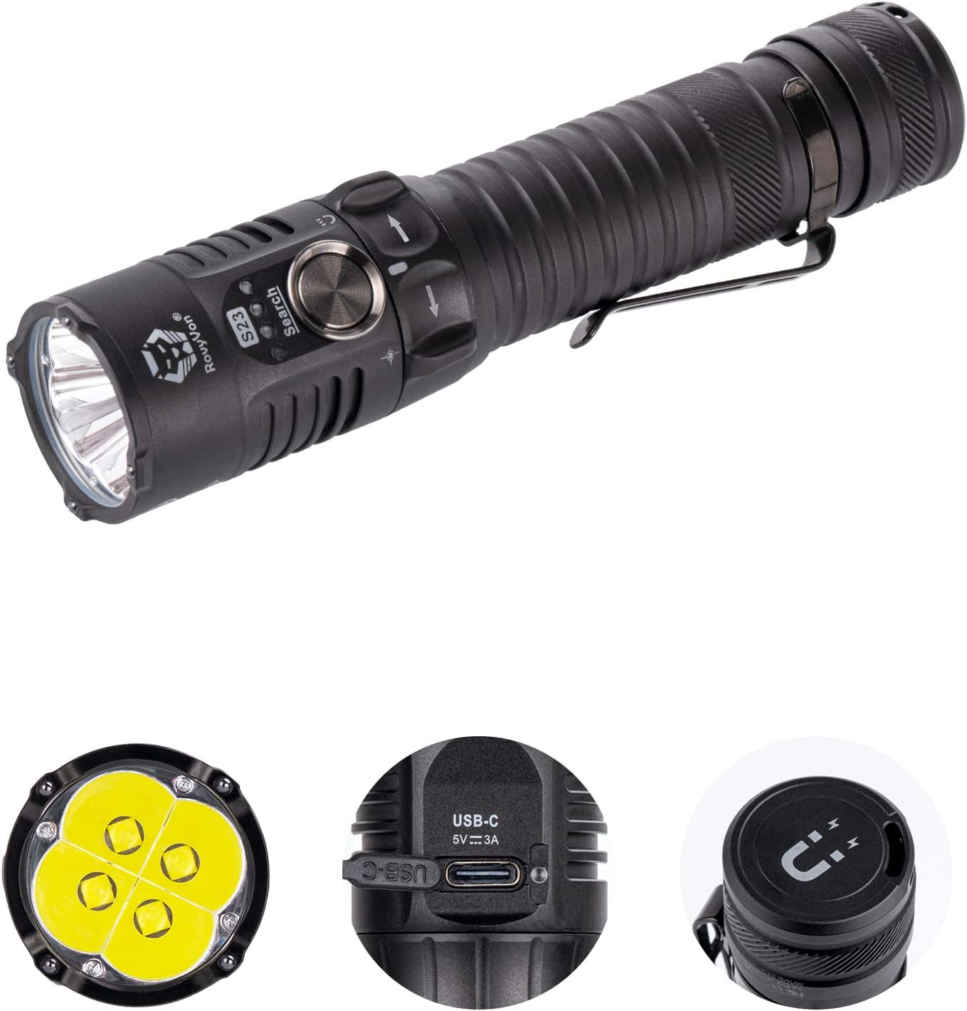 RovyVon S23 USB-C Rechargeable EDC Flashlight – 4000 Lumens,