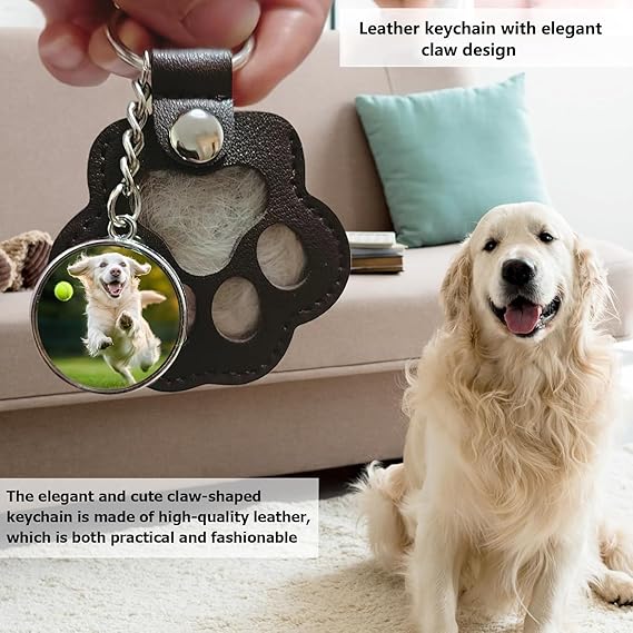 3-Pc Pet Hair Storage Keychain Set – Dog & Cat Paw Leather Pendants