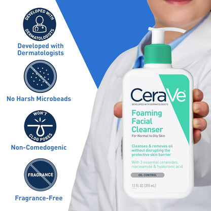 CeraVe Foaming Facial Cleanser, Daily Face Wash for Oily Skin,