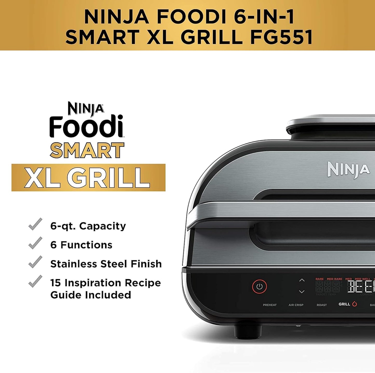 Ninja Indoor Grill, Foodi Smart XL 6-in-1 Indoor Grill with Air Fry,