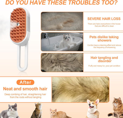 3-in-1 Steam Brush for Cats & Dogs – Spritz Spray Hair Removal Comb
