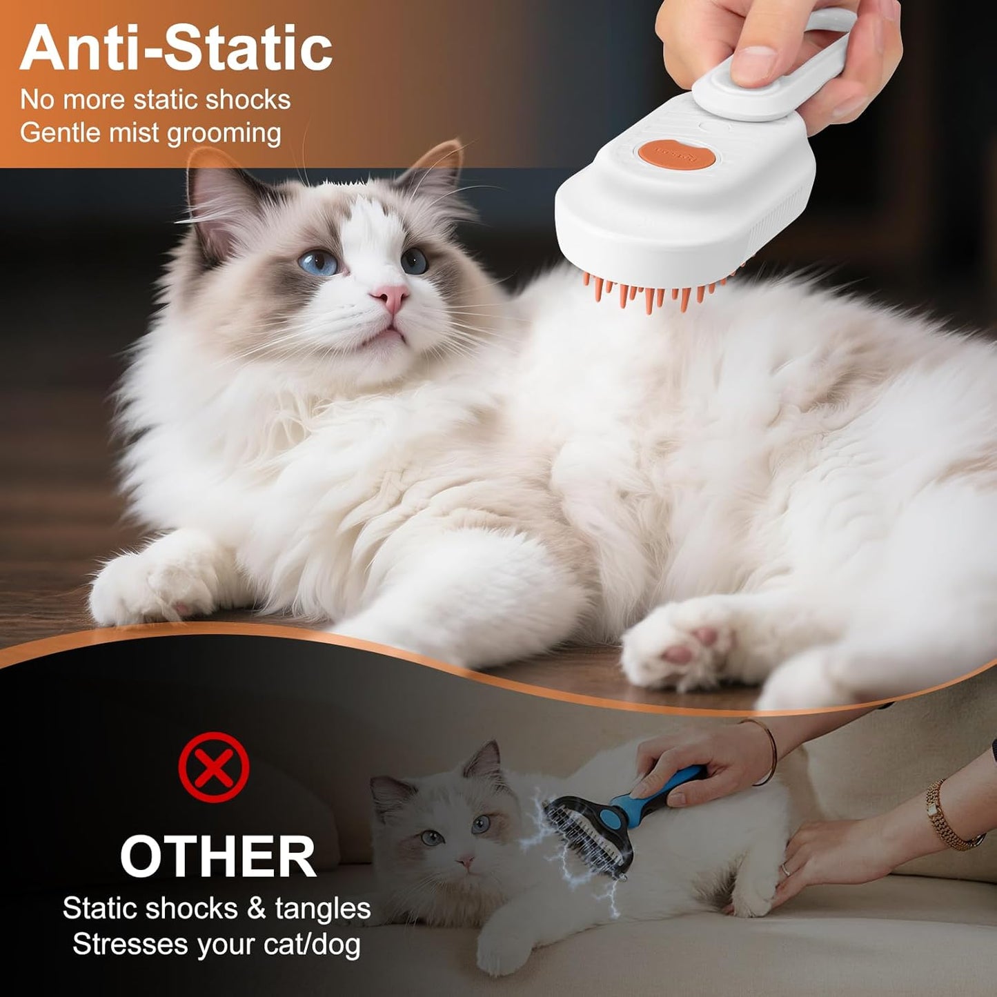 3-in-1 Steam Brush for Cats & Dogs – Spritz Spray Hair Removal Comb