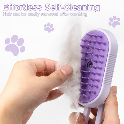3-in-1 Steam Brush for Cats & Dogs – Spritz Spray & Hair Removal Comb for Grooming & Shedding