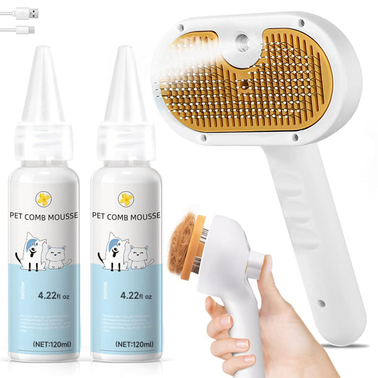 Pet Steam Brush 3-in-1 – Spray & Hair Removal Comb for Grooming & Shedding, Long & Short Hair