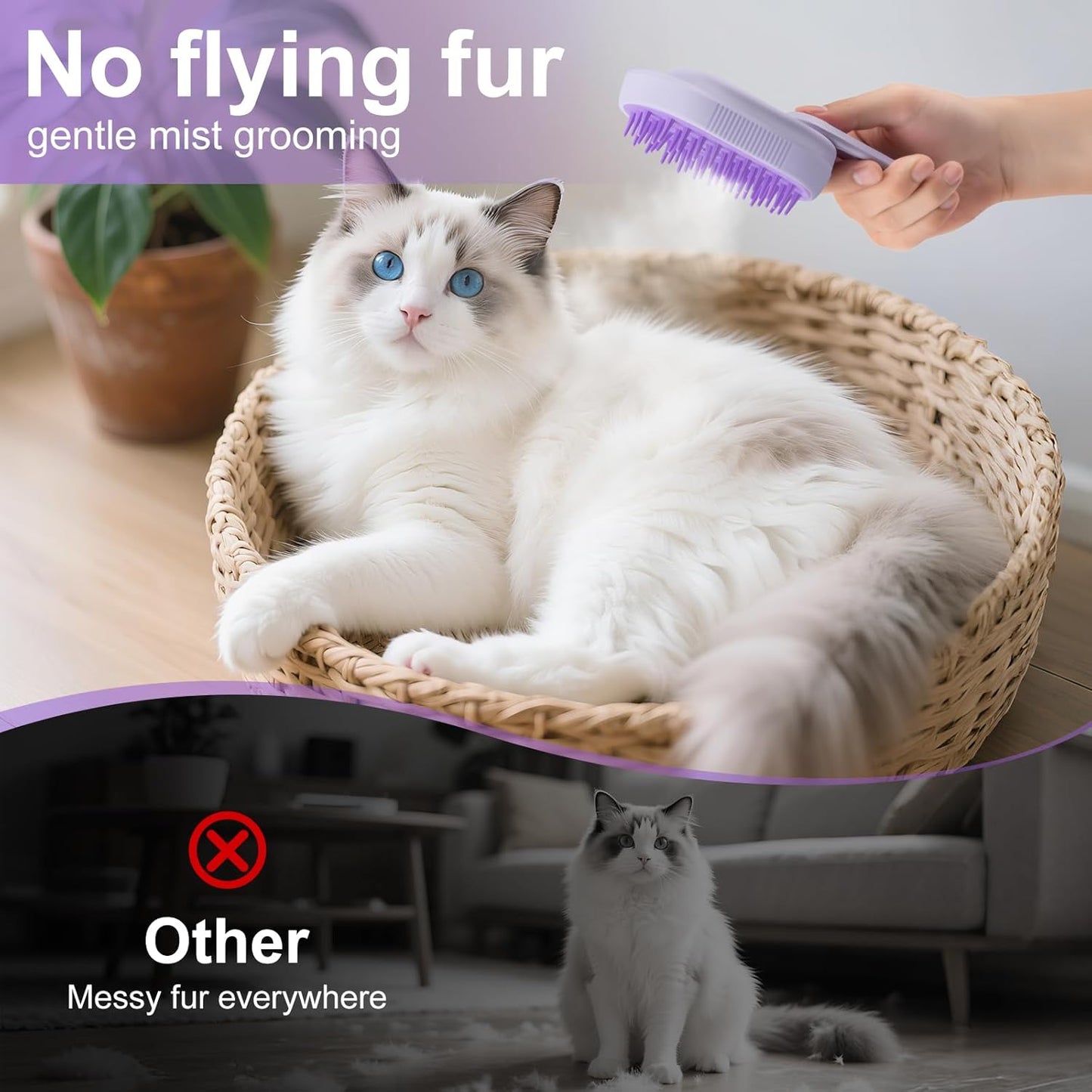3-in-1 Steam Brush for Cats & Dogs – Spritz Spray & Hair Removal Comb for Grooming & Shedding
