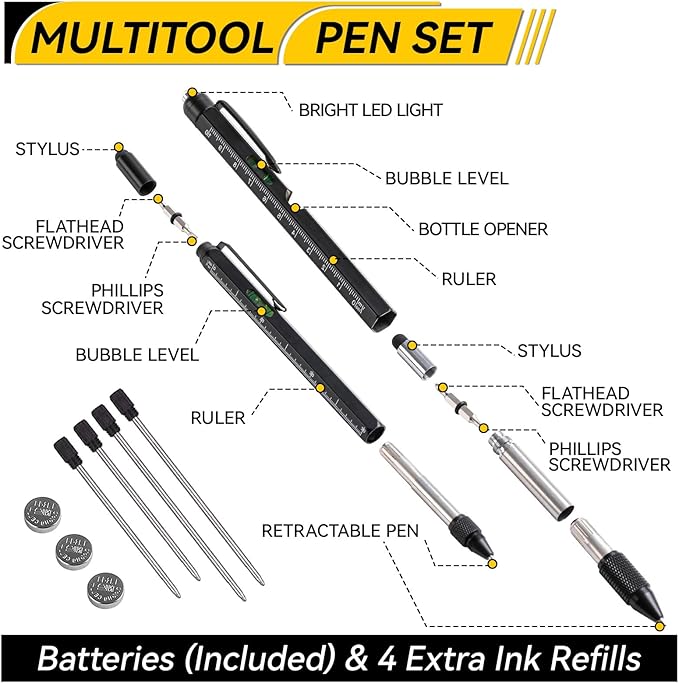 11-in-1 Multitool Pen Set with LED Light – Gifts for Dad, Husband, Men