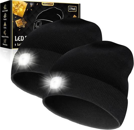 LED Beanie Hat with USB Rechargeable Light (2PCS) – Gifts for Men & Dad