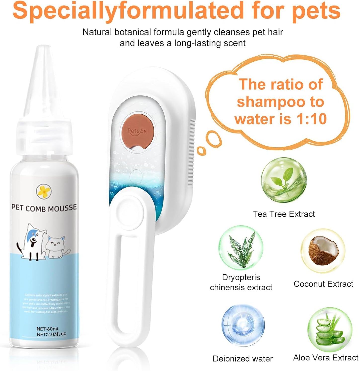 3-in-1 Steam Brush for Cats & Dogs – Spritz Spray Hair Removal Comb