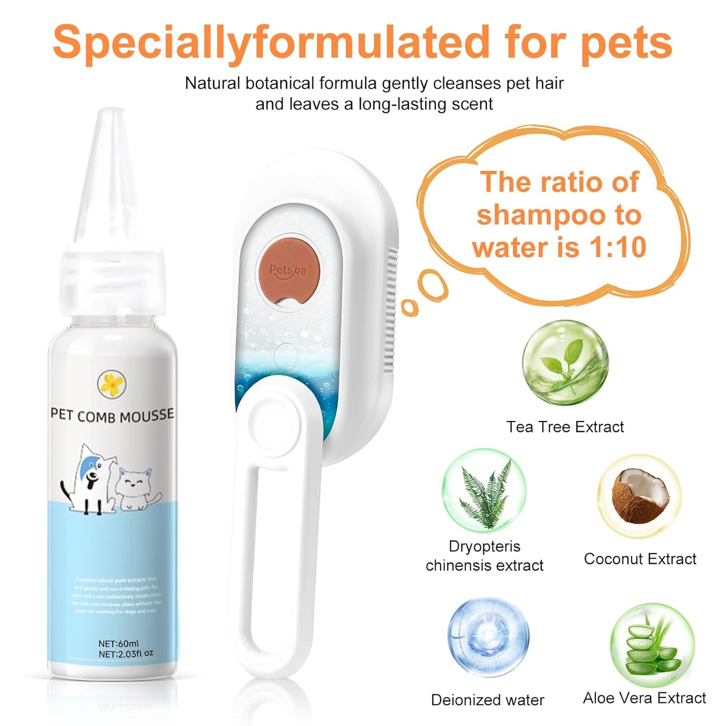 3-in-1 Steam Brush for Cats & Dogs – Spritz Spray Hair Removal Comb