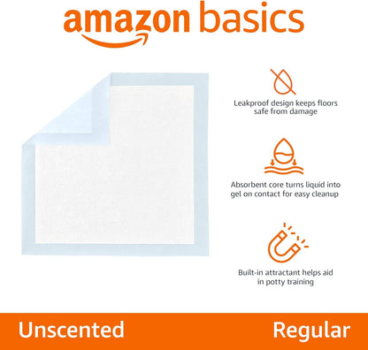 Amazon Basics Dog & Puppy Pee Pads – 5-Layer Leak-Proof, Super Absorbent,