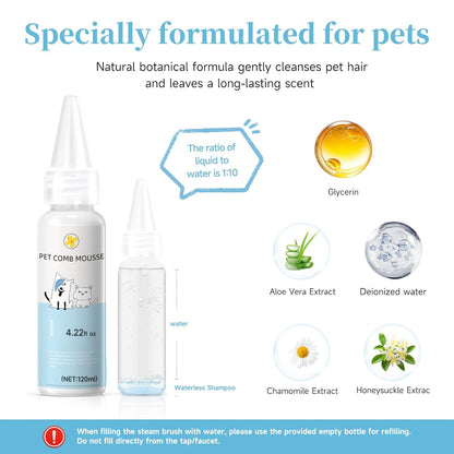 Cat & Dog Steam Brush Grooming Kit – Mist Spray Comb & Defur Tool with Shampoo