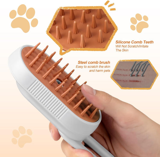 3-in-1 Steam Brush for Cats & Dogs – Spritz Spray Hair Removal Comb