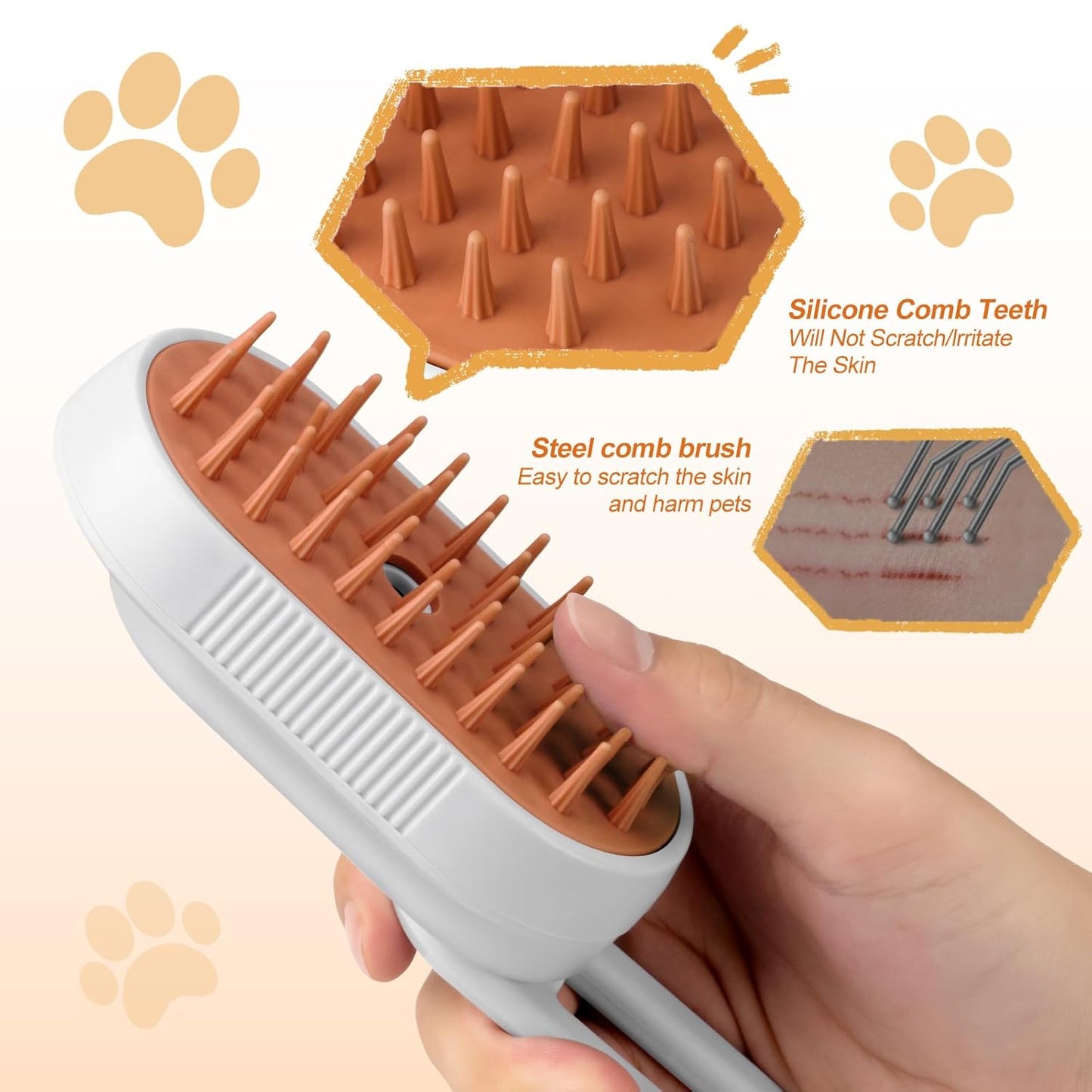 3-in-1 Steam Brush for Cats & Dogs – Spritz Spray Hair Removal Comb