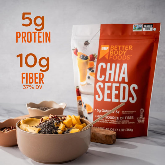 BetterBody Foods Chia Seeds 3 lbs, 48 Oz, with Omega-3,