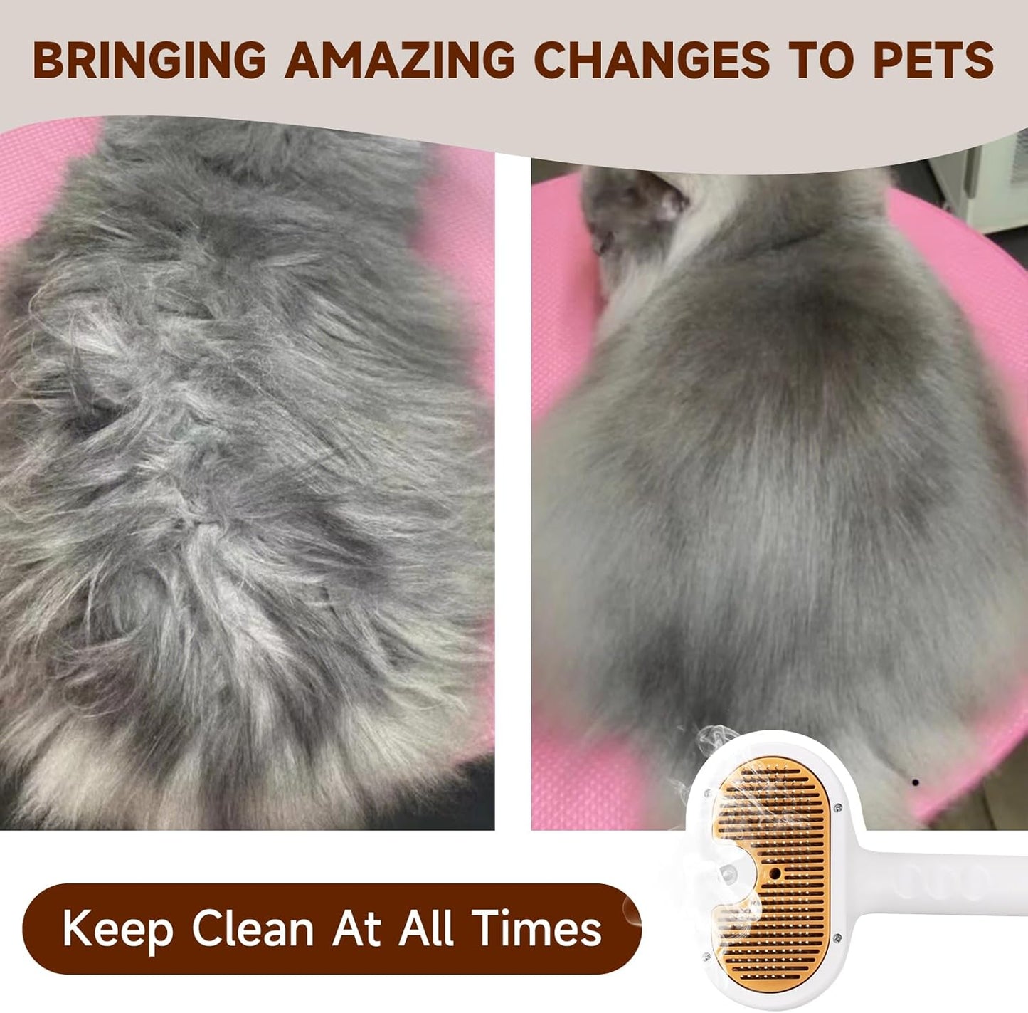 3-in-1 Pet Steam Brush for Dogs & Cats – Spray Hair Removal Comb