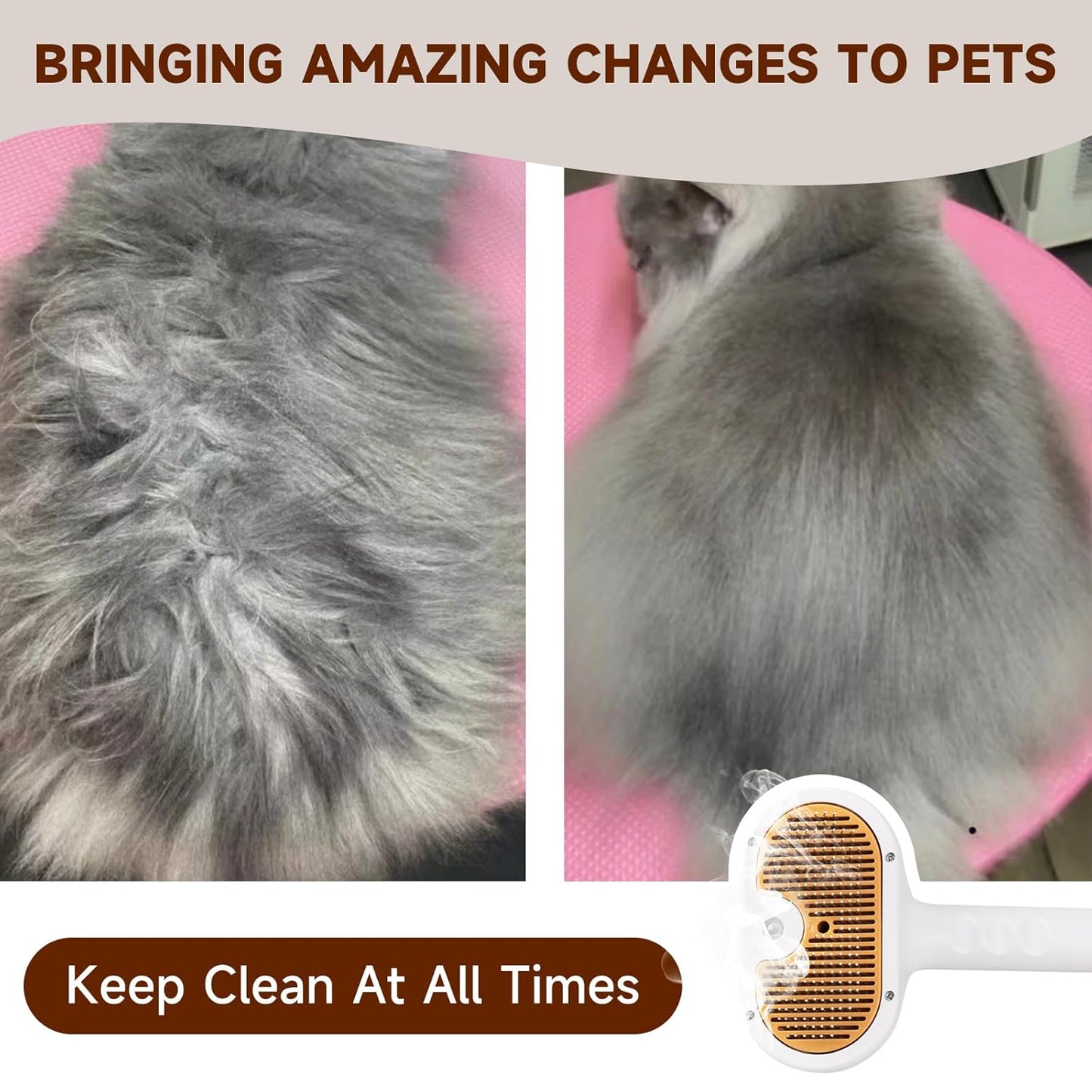 Pet Steam Brush 3-in-1 – Spray & Hair Removal Comb for Grooming & Shedding, Long & Short Hair