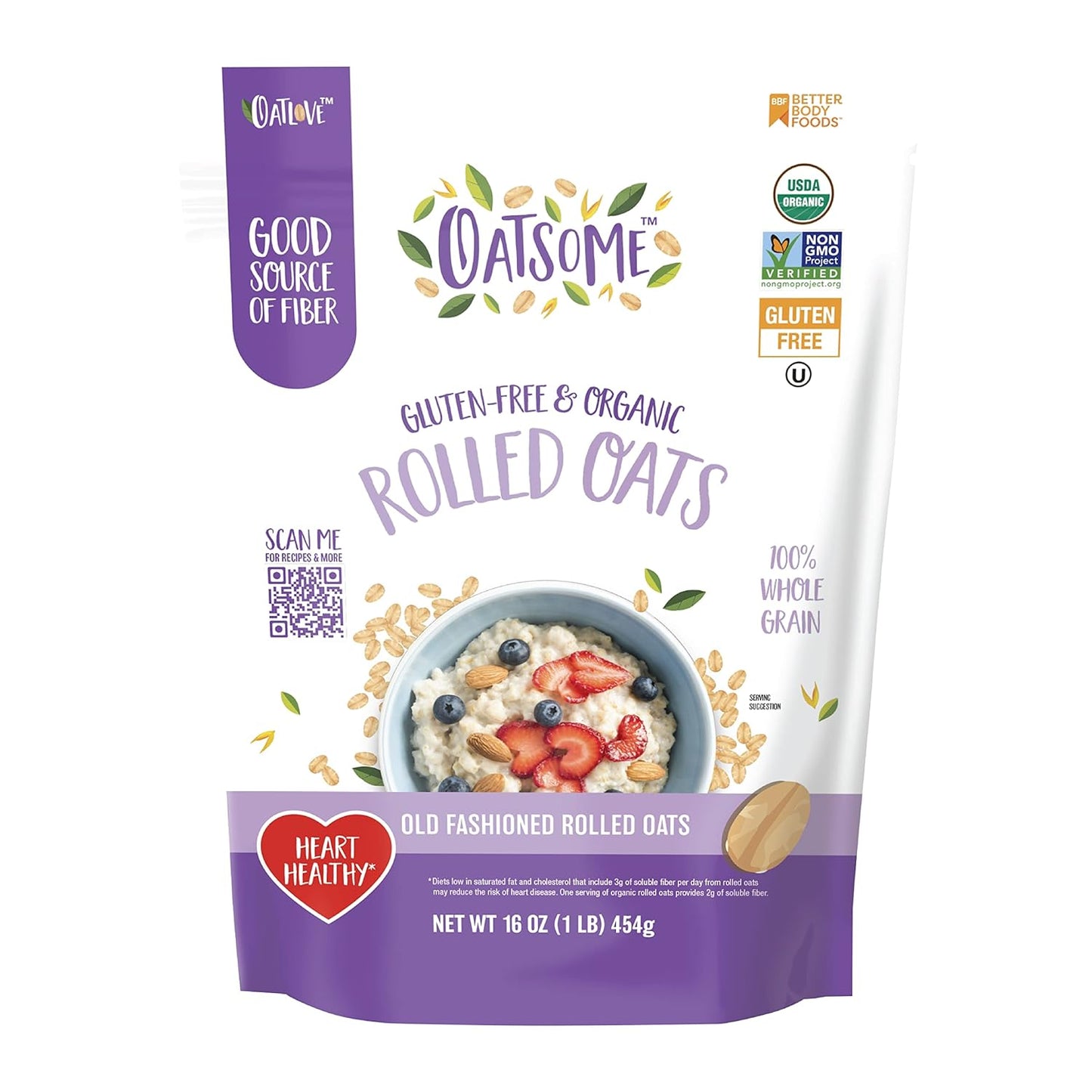 Oatsome Organic Rolled Oats, 1lb Bag