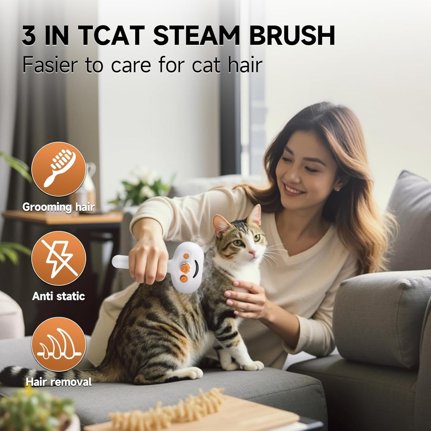 3-in-1 Pet Steam Brush for Dogs & Cats – Grooming Spray Comb