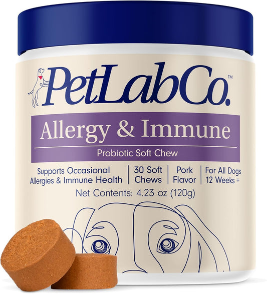 PetLab Co. Allergy & Immune Probiotics for Dogs – 30 Pork Flavor Soft Chews for Seasonal Allergy & Digestive Support