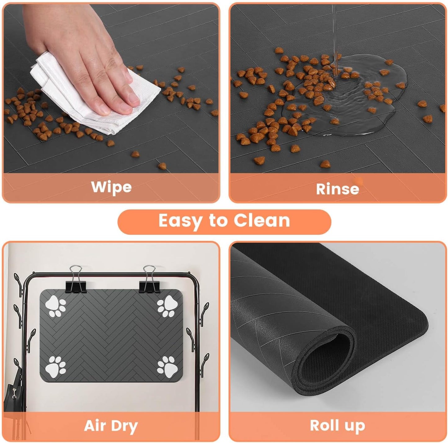 Absorbent Pet Feeding Mat with Waterproof Backing – Quick-Dry Placemat for Dog & Cat Bowls (12"x20", Dark Gray)