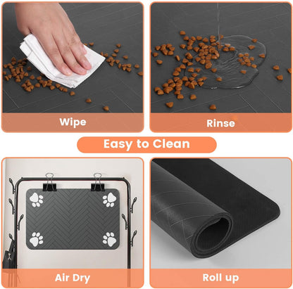 Absorbent Pet Feeding Mat with Waterproof Backing – Quick-Dry Placemat for Dog & Cat Bowls (12"x20", Dark Gray)