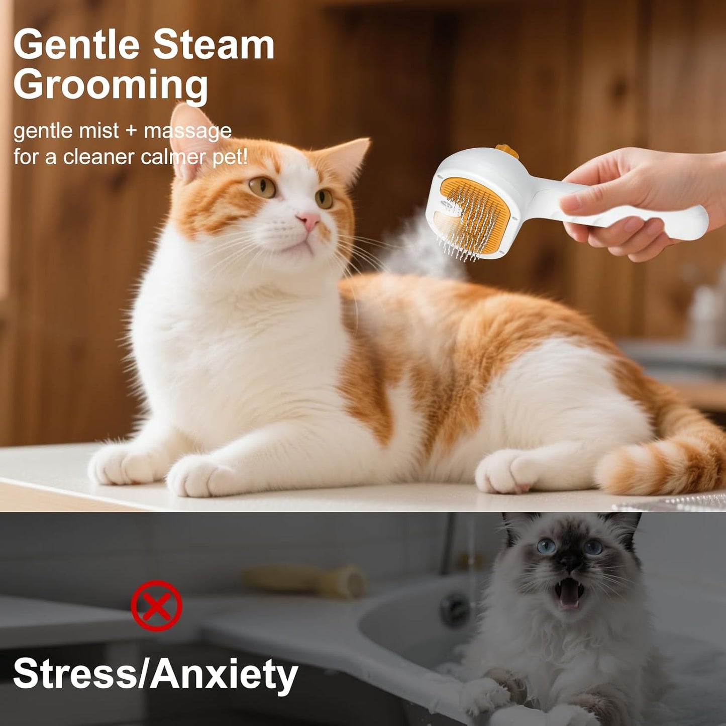 3-in-1 Pet Steam Brush Set – Grooming Comb with Spray, Defur Tool