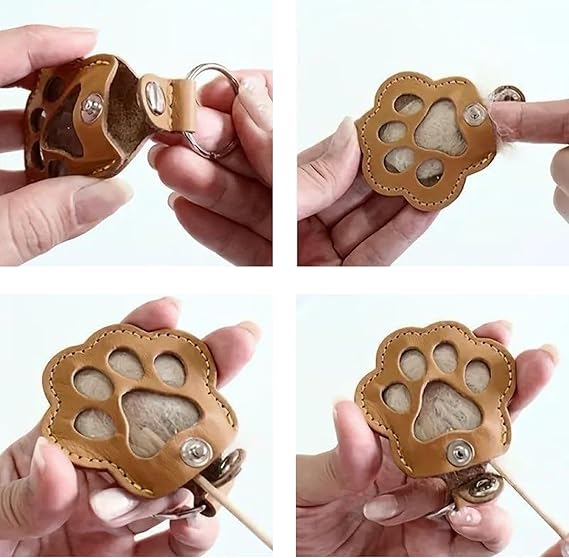 3-Pc Pet Hair Storage Keychain Set – Dog & Cat Paw Leather Pendants