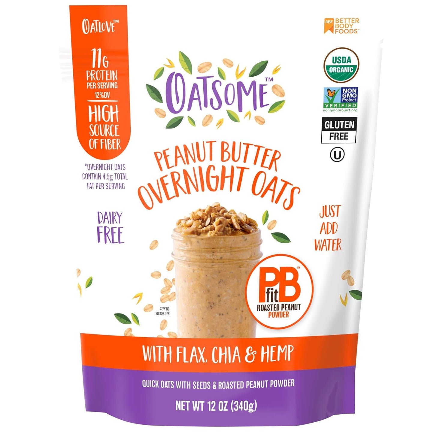 Oatsome PBfit Overnight Oats - Peanut Butter Flavor with Chia Seeds,