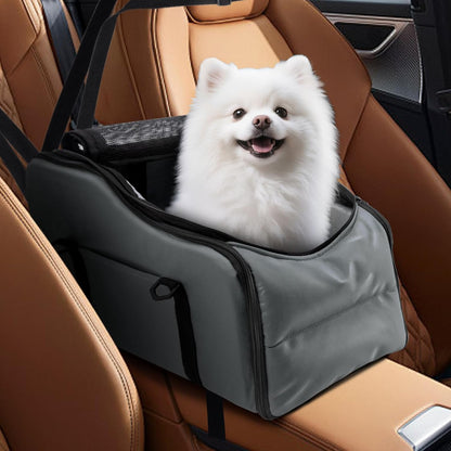 Center Console Dog Car Seat – Portable Booster for Small Dogs up to 12 lbs with Safety Belt